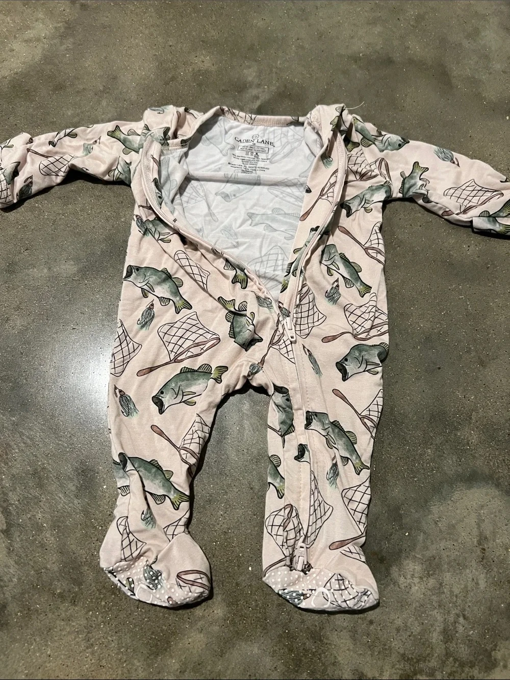 Caden Lane Beige Footie with Green Fish & Nets